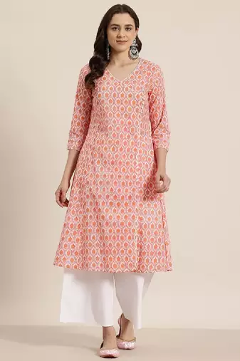 Floral printed angarakha pure cotton kurta