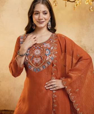 Orange color smart crunchy fabric designer graceful partywear suit for trendy girlie looks 3