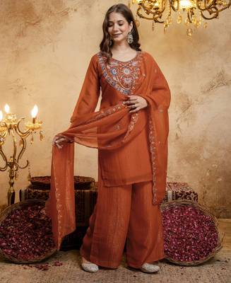 Orange color smart crunchy fabric designer graceful partywear suit for trendy girlie looks 5
