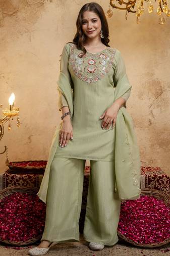 Pista color smart crunchy fabric designer graceful partywear suit for trendy girlie looks