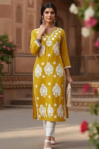 Floral embroidered straight kurta