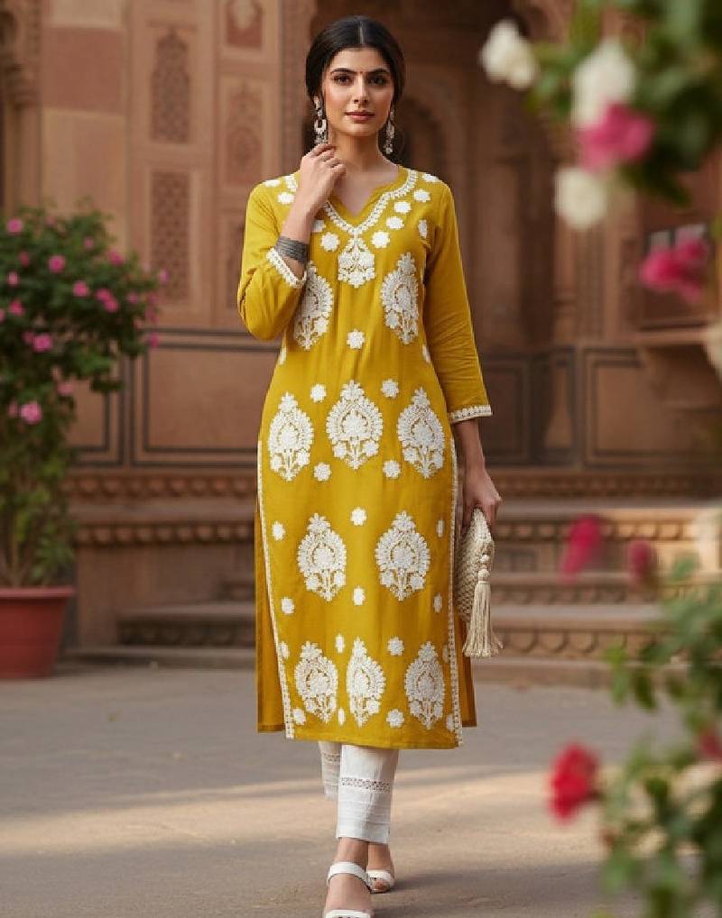 Floral embroidered straight kurta