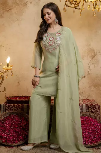 Pista color smart crunchy fabric designer graceful partywear suit for trendy girlie looks