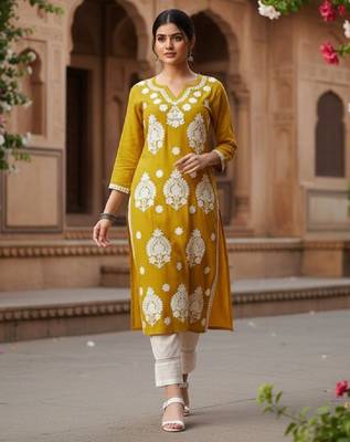 Floral embroidered straight kurta 2