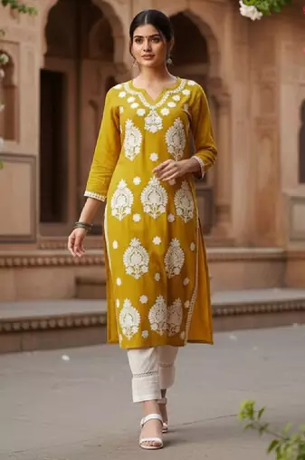 Floral embroidered straight kurta