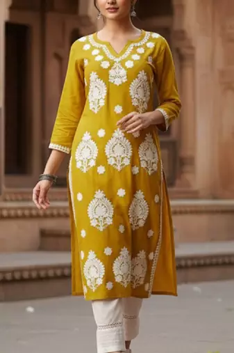 Floral embroidered straight kurta