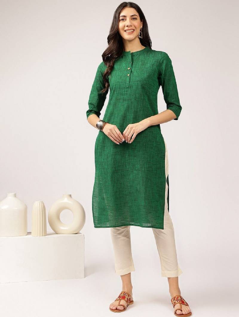 Mandarin collar cotton straight kurta