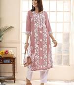 Floral embroidered round neck chikankari straight kurta