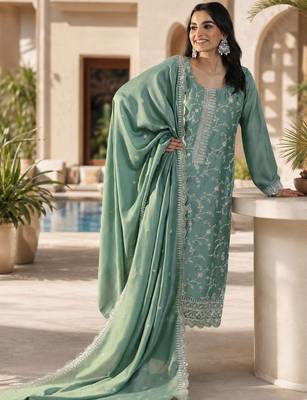 Green color smart vichitra fabric designer graceful partywear suit for trendy girlie looks 4