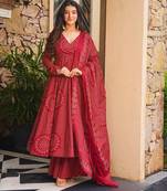 Maroon color smart girlie cambric cotton fancy printed readymade suit