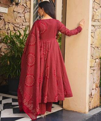 Maroon color smart girlie cambric cotton fancy printed readymade suit 2