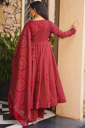 Maroon color smart girlie cambric cotton fancy printed readymade suit