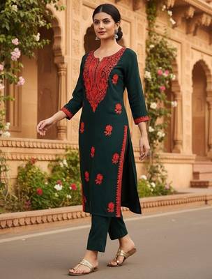 Floral embroidered thread work straight kurta 4