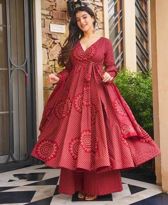 Maroon color smart girlie cambric cotton fancy printed readymade suit 3