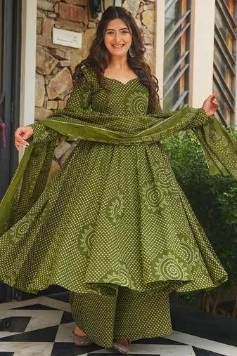 Mahendi color smart girlie cambric cotton fancy printed readymade suit