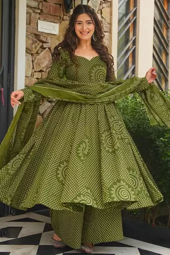 Mahendi color smart girlie cambric cotton fancy printed readymade suit
