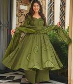 Mahendi color smart girlie cambric cotton fancy printed readymade suit
