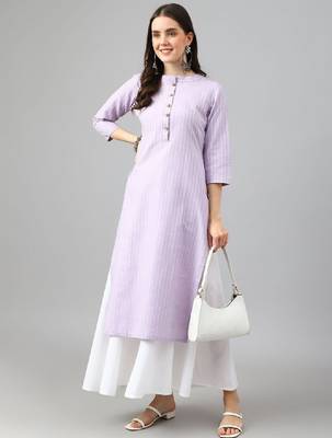 Striped thread work cotton straight kurta 1