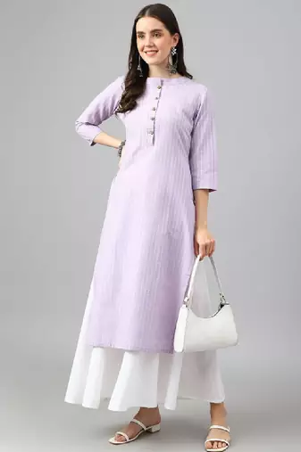 Striped thread work cotton straight kurta