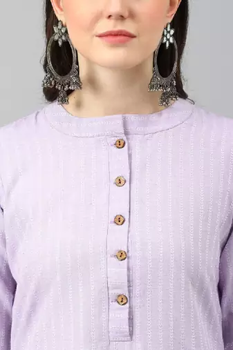 Striped thread work cotton straight kurta