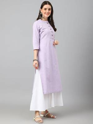Striped thread work cotton straight kurta 3