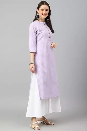 Striped thread work cotton straight kurta