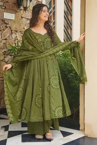 Mahendi color smart girlie cambric cotton fancy printed readymade suit