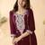 Maroon ethnic motifs embroidered round neck thread work straight kurta