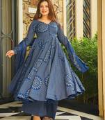 Blue color smart girlie cambric cotton fancy printed readymade suit