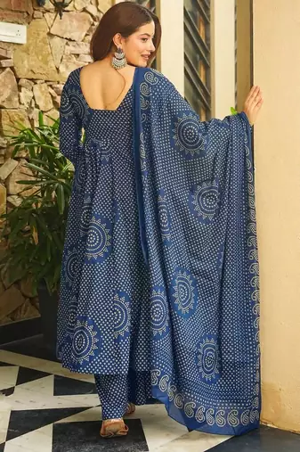 Blue color smart girlie cambric cotton fancy printed readymade suit
