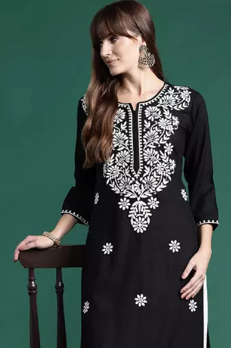 Floral embroidered thread work kurta