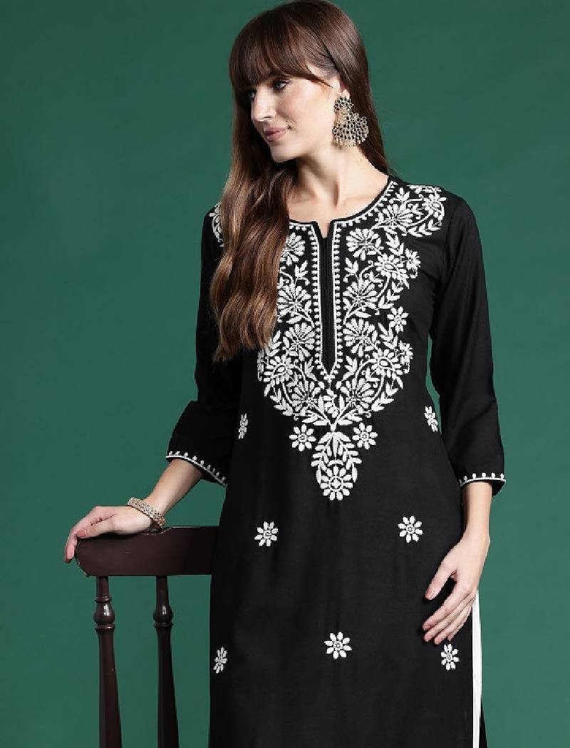 Floral embroidered thread work kurta