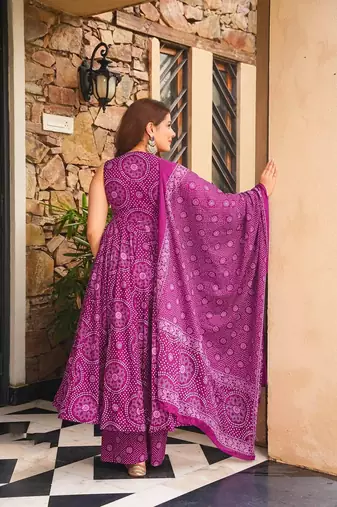 Purple color smart girlie cambric cotton fancy printed readymade suit
