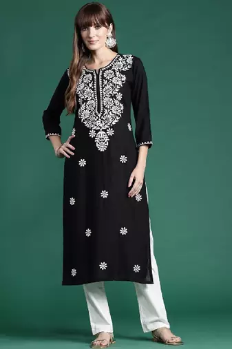 Floral embroidered thread work kurta