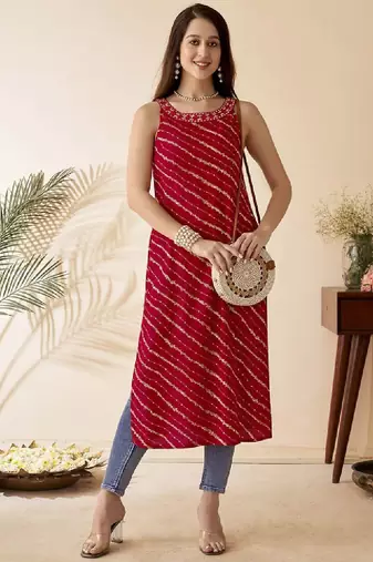 Leheriya printed straight kurta