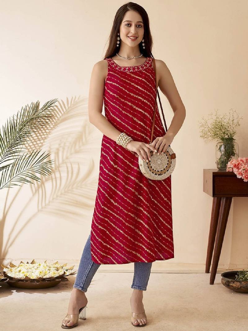 Leheriya printed straight kurta