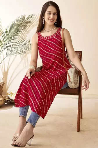 Leheriya printed straight kurta