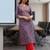 Floral printed notch neck thread work pure cotton a-line kurta