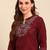 Notched neck thread work pure cotton straight kurta