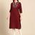 Notched neck thread work pure cotton straight kurta