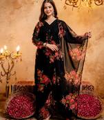 Black color smart and girlie faux georgette fabric fancy festive attire for girls