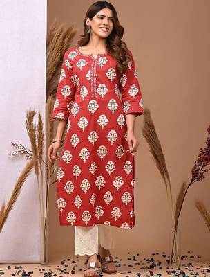 Women ethnic motifs printed thread work kurta 2