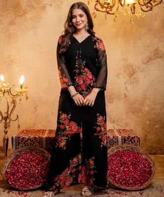Black color smart and girlie faux georgette fabric fancy festive attire for girls 3