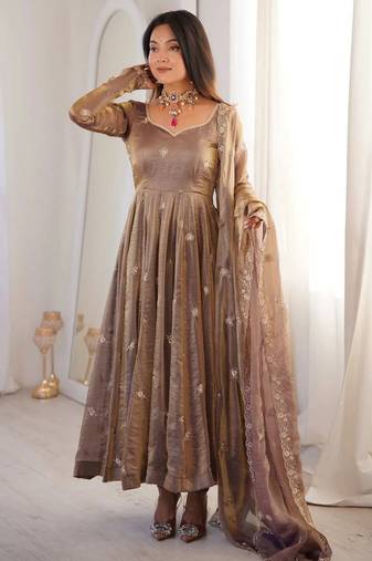 Mauve color smart and girlie fendy satin fabric fancy festive attire for girls