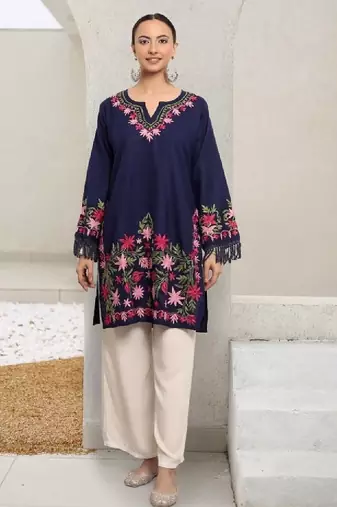 Falak kashmiri embroidered flared sleeves thread work cotton straight kurta