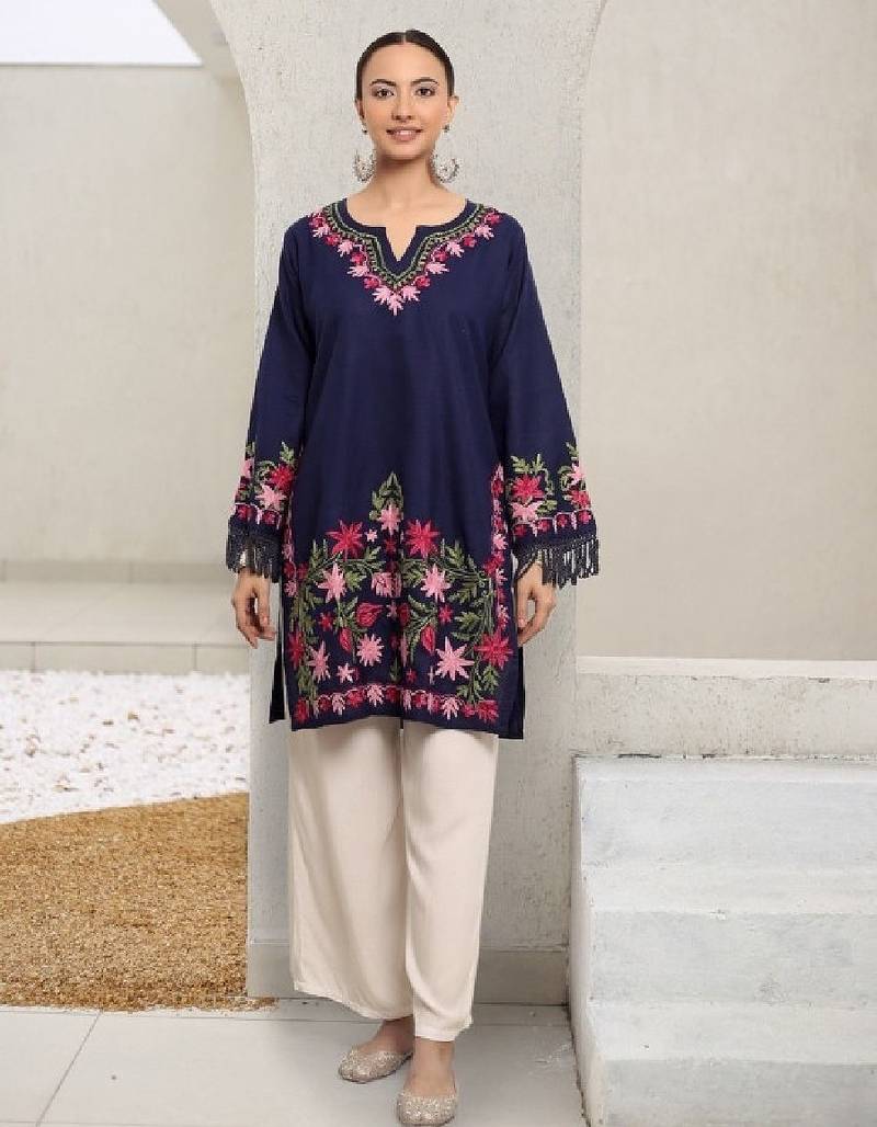 Falak kashmiri embroidered flared sleeves thread work cotton straight kurta