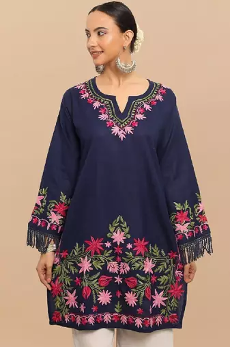 Falak kashmiri embroidered flared sleeves thread work cotton straight kurta