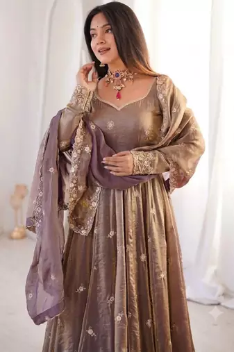 Mauve color smart and girlie fendy satin fabric fancy festive attire for girls