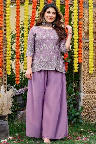 Purple color smart and girlie chinon fabric fancy festive attire for girls