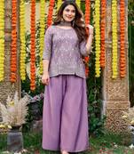 Purple color smart and girlie chinon fabric fancy festive attire for girls